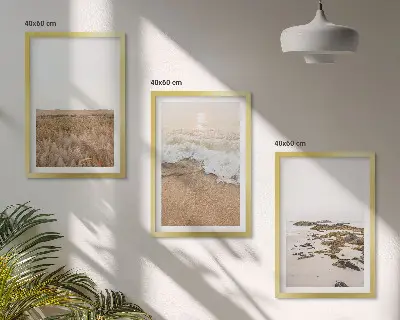 Wall art set coastal beach waves and stones summer theme