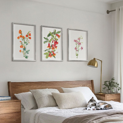 Set of 3 framed wall art pieces Vintage retro flower painting