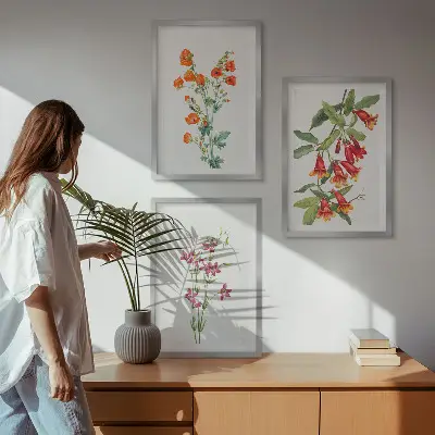 Vintage retro flower painting set of 3 framed wall art pieces