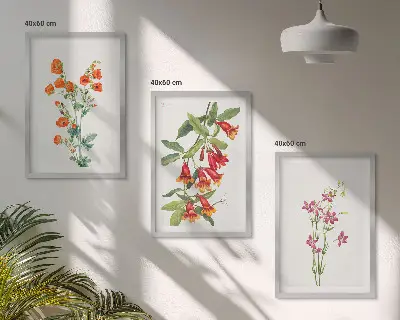 Vintage retro flower painting set of 3 framed wall art pieces