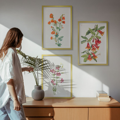 Set of 3 framed wall art pieces Vintage retro flower painting