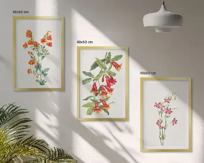 Vintage retro flower painting set of 3 framed wall art pieces