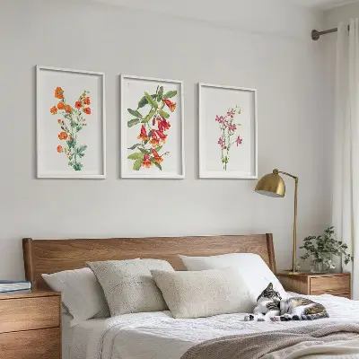 Vintage retro flower painting set of 3 framed wall art pieces