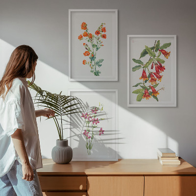 Set of 3 framed wall art pieces Vintage retro flower painting