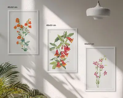 Vintage retro flower painting set of 3 framed wall art pieces