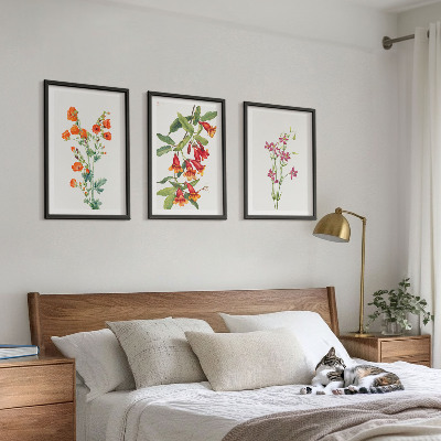 Set of 3 framed wall art pieces Vintage retro flower painting