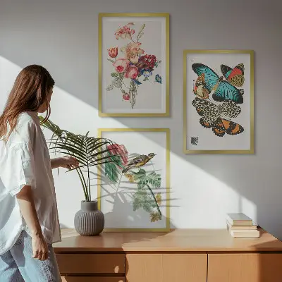 Three-piece wall art set featuring a pastel floral butterfly and bird design