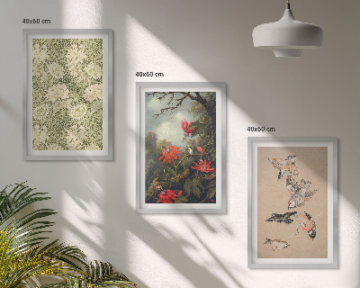 Set of 3 framed wall art pieces Flowers birds nature