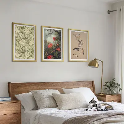Flowers birds and nature wall art set of 3 framed pieces