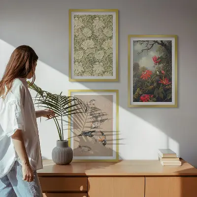 Flowers birds and nature wall art set of 3 framed pieces