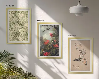 Flowers birds and nature wall art set of 3 framed pieces