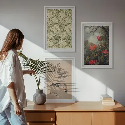 Flowers birds and nature wall art set of 3 framed pieces