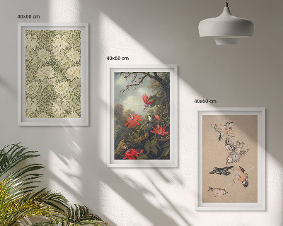 Set of 3 framed wall art pieces Flowers birds nature