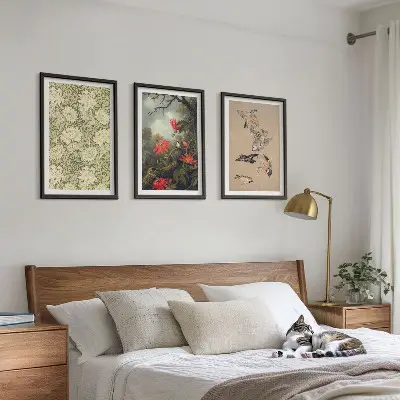 Flowers birds and nature wall art set of 3 framed pieces