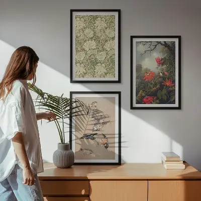 Flowers birds and nature wall art set of 3 framed pieces