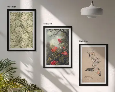 Flowers birds and nature wall art set of 3 framed pieces
