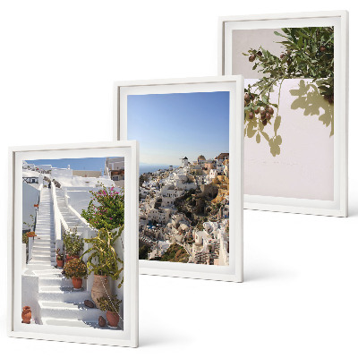 Wall art set White stairs Santorini view