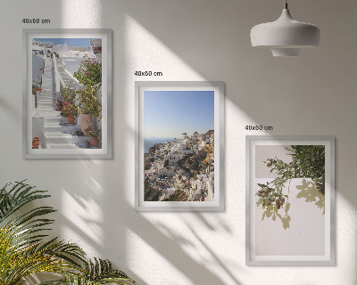 Wall art set White stairs Santorini view