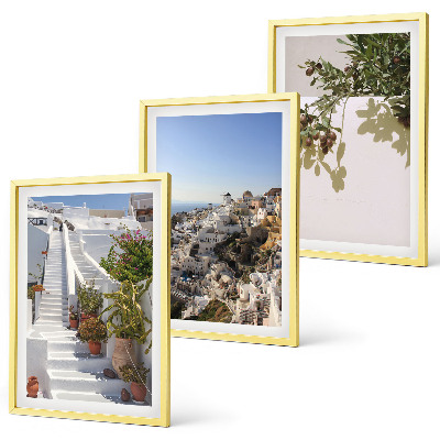 Wall art set White stairs Santorini view