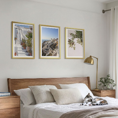 Wall art set White stairs Santorini view
