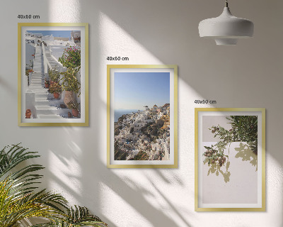 Wall art set White stairs Santorini view