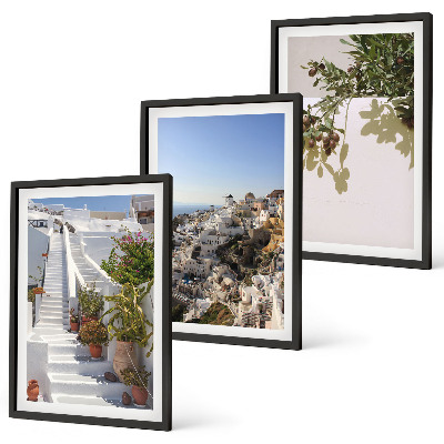 Wall art set White stairs Santorini view