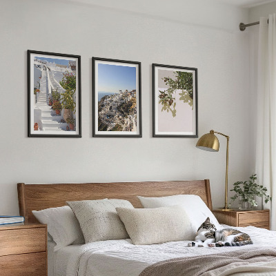 Wall art set White stairs Santorini view