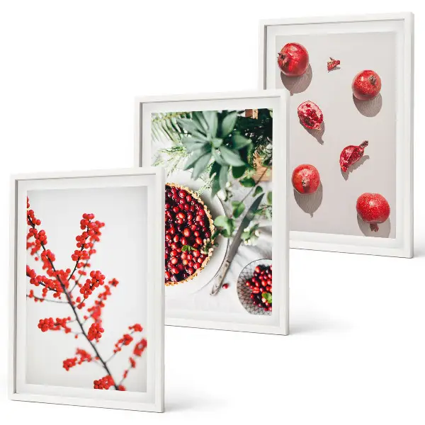 Three-piece botanical wall art set minimalist red fruit design