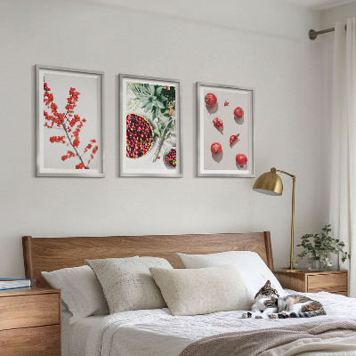 Three-piece wall art piece Red fruits of plants minimalism
