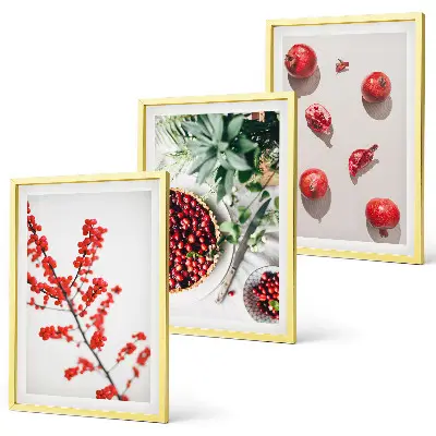 Three-piece botanical wall art set minimalist red fruit design