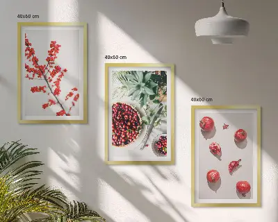 Three-piece botanical wall art set minimalist red fruit design