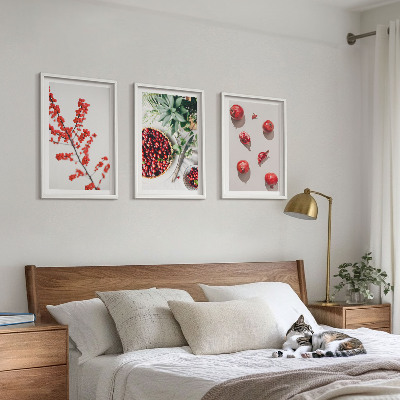 Three-piece wall art piece Red fruits of plants minimalism