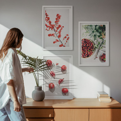 Three-piece wall art piece Red fruits of plants minimalism