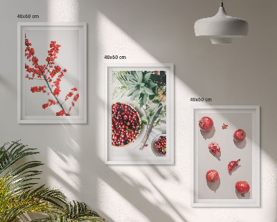 Three-piece wall art piece Red fruits of plants minimalism