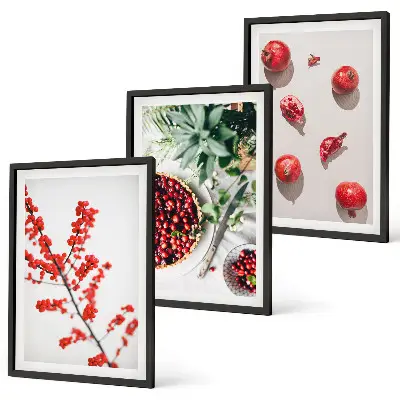 Three-piece botanical wall art set minimalist red fruit design
