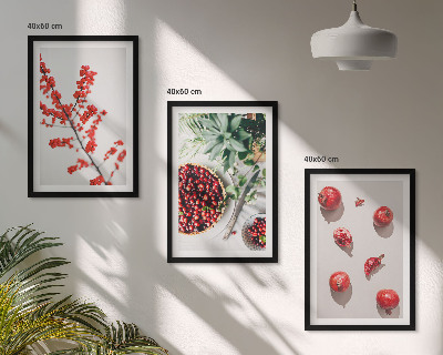 Three-piece wall art piece Red fruits of plants minimalism