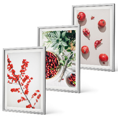 Three-piece wall art piece Red fruits of plants minimalism