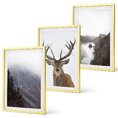 Set of 3 framed wall art pieces Mountain landscape with deer