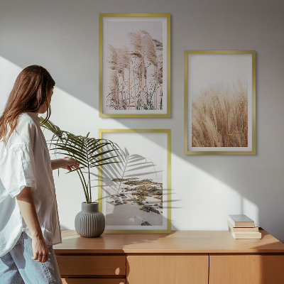 Wall art set Fields of pampas grass and a boho beach