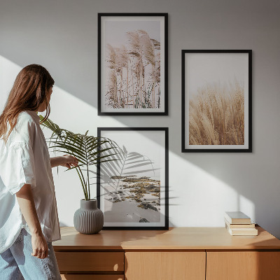 Wall art set Fields of pampas grass and a boho beach