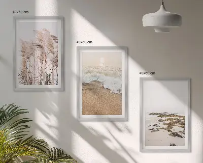 Three-piece wall art beach grass waves and stones boho style canvas set