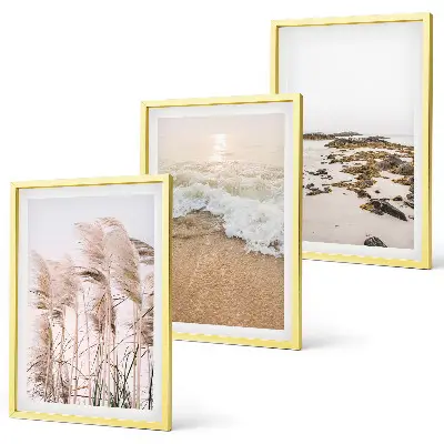 Three-piece wall art beach grass waves and stones boho style canvas set