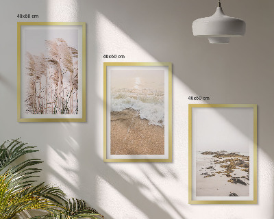 Three-piece wall art piece Beach grass waves stones boho