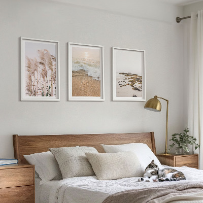 Three-piece wall art piece Beach grass waves stones boho