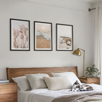 Three-piece wall art piece Beach grass waves stones boho