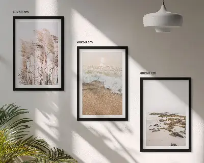 Three-piece wall art beach grass waves and stones boho style canvas set