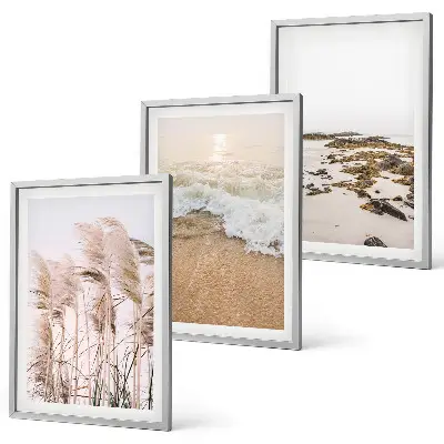 Three-piece wall art beach grass waves and stones boho style canvas set