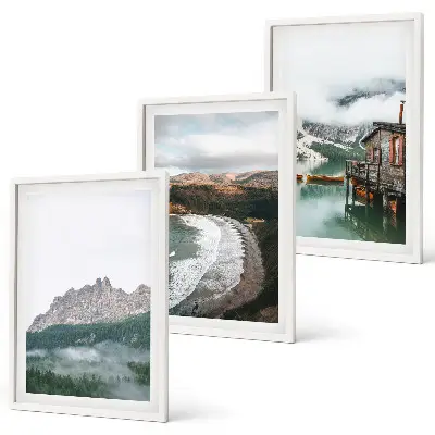 Mountain beaches wooden house wall art set of 3 framed pieces