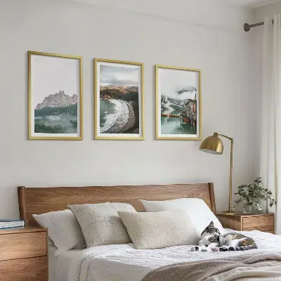 Mountain beaches wooden house wall art set of 3 framed pieces