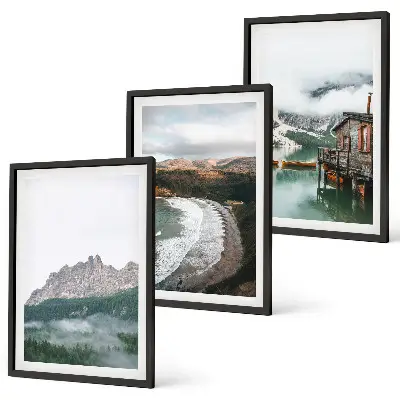 Mountain beaches wooden house wall art set of 3 framed pieces